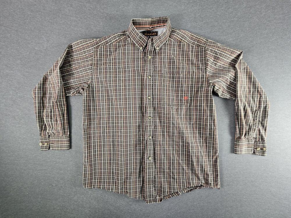 Ariat Shirt Mens XL Brown Plaid Long Sleeve Button Up Pro Series Western